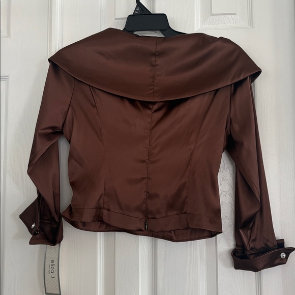 Eliza J New York Brown Satin Evening Party Blouse Womens Size 10 NWT - Picture 6 of 8